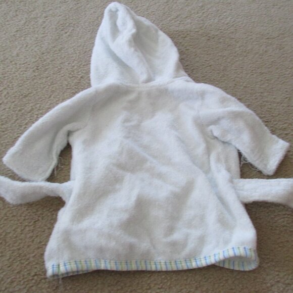 Luvable Friends Terry Cloth Bath Robe Infant Boys Size 0-9M SM White Blue Monkey - Picture 5 of 5